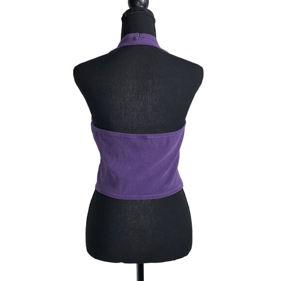 Wild Fable Junior Purple Summer Stretchy Ribbed Halter Cropped Tank Top Size XS - Picture 4 of 11